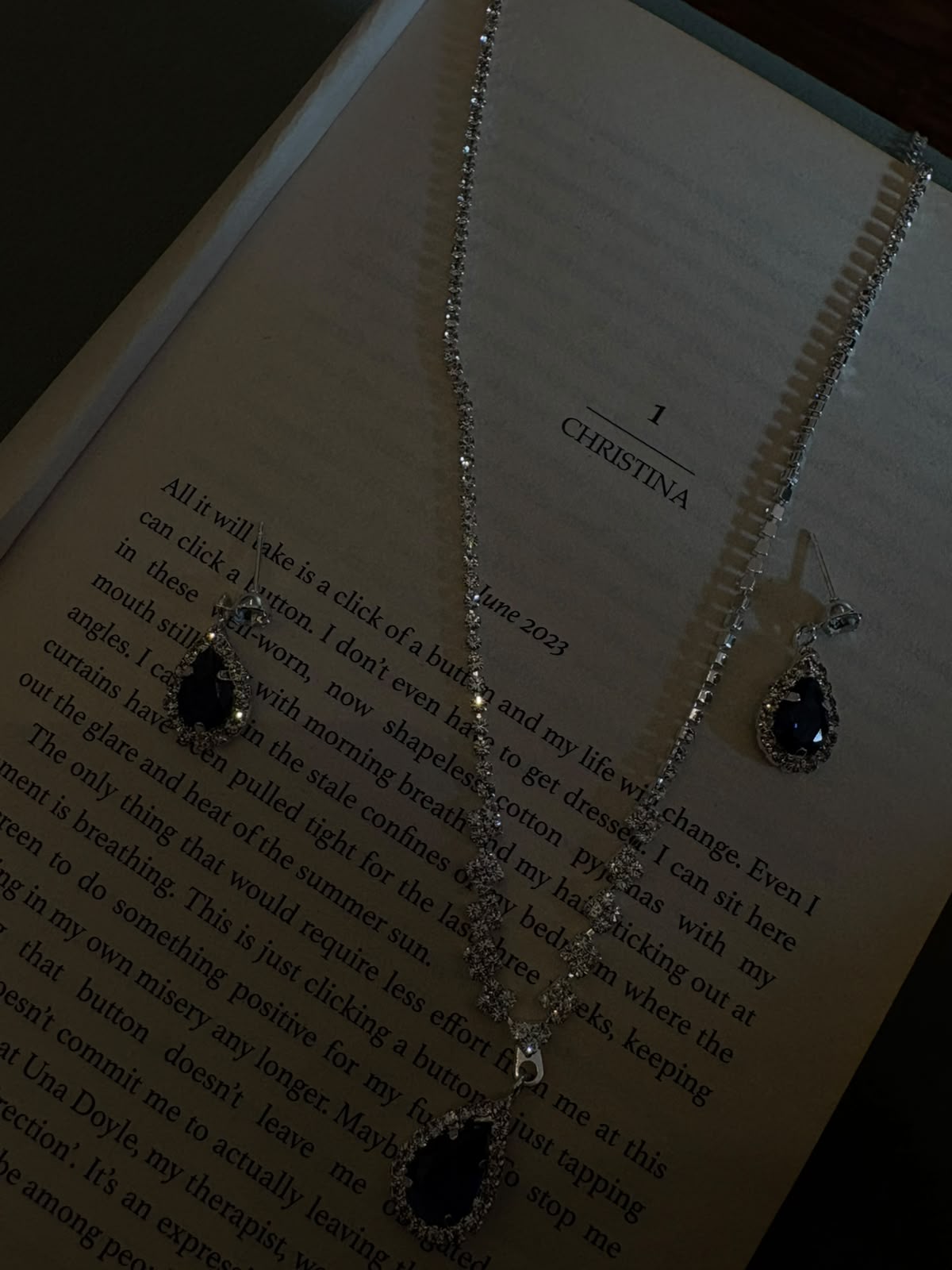Navy Blue Crystal Necklace & Earrings Set