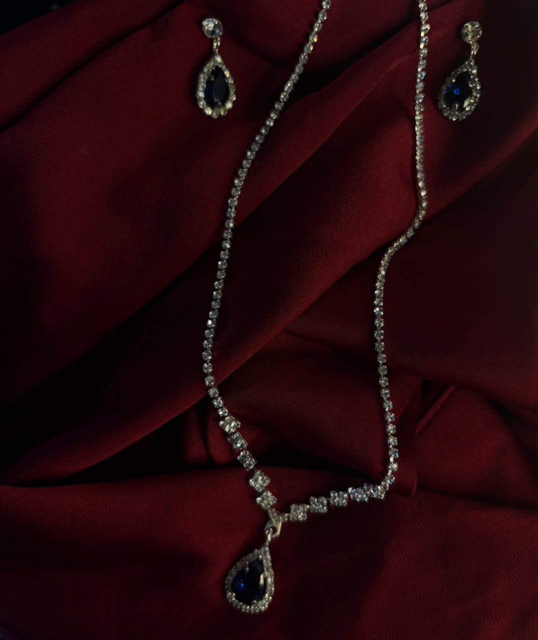 Navy Blue Crystal Necklace & Earrings Set
