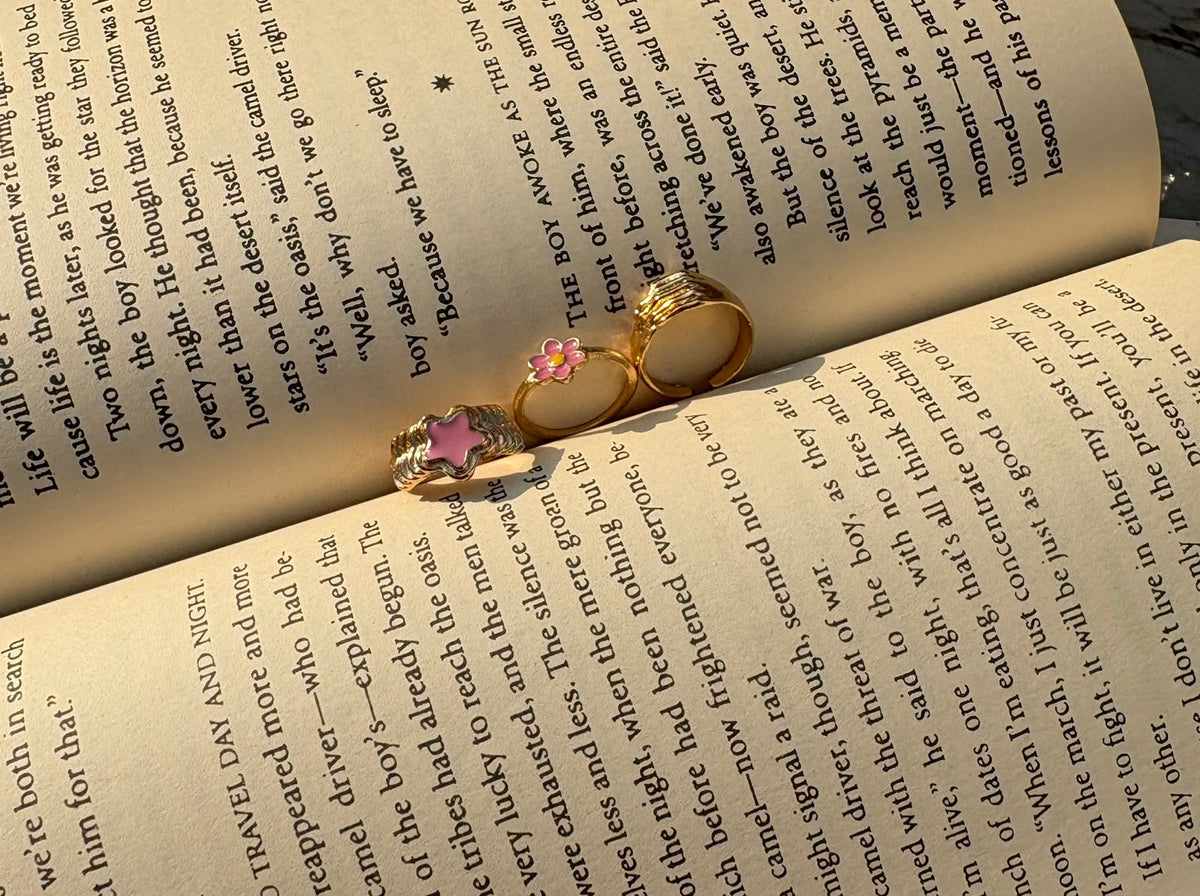 Elegant Gold & Pink Floral Ring