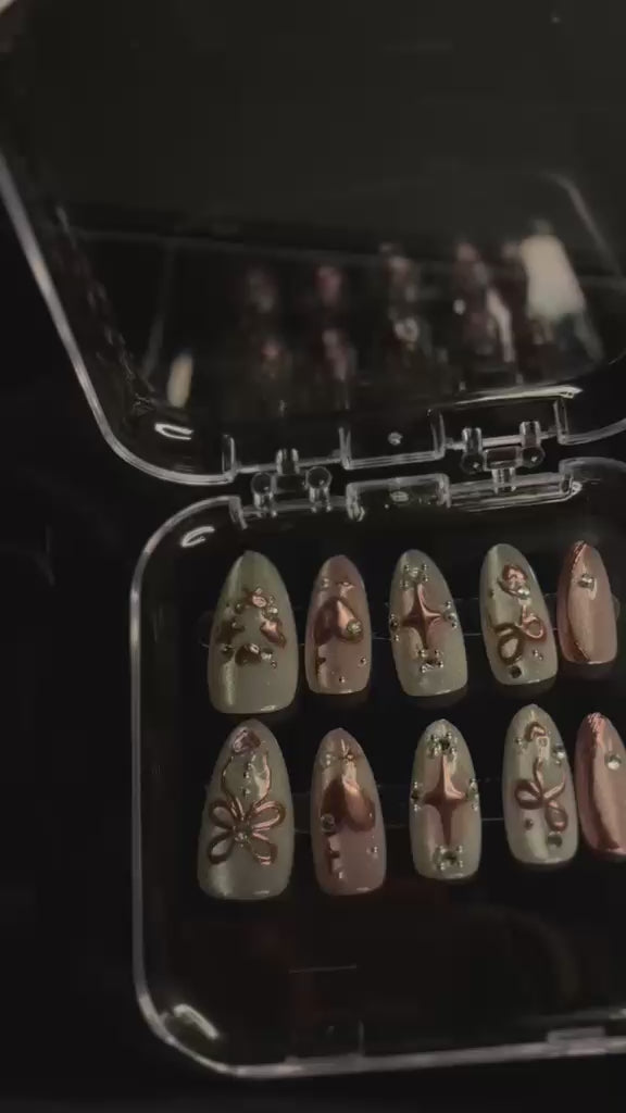 Mocha Luxe  3D Brown & Gold Press-On Nails